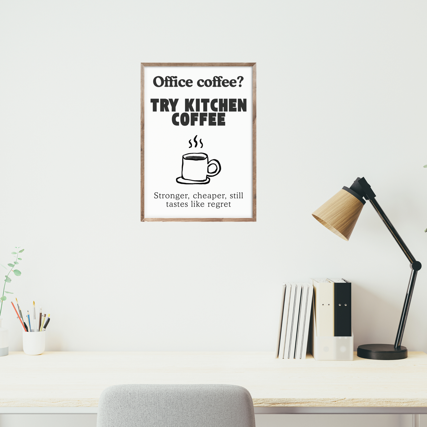 Office coffee? Try kitchen coffee. Stronger, cheaper, still tastes like regret.